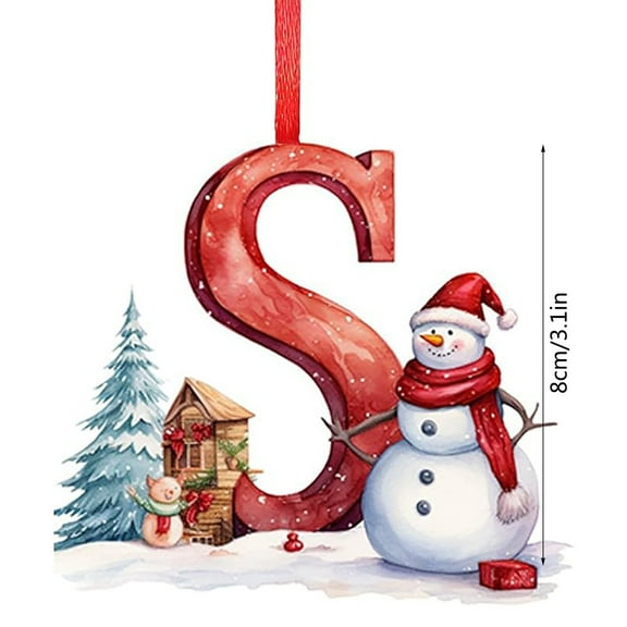 HomeDM 26 Letter Ornaments Hanging Pendant 2D Acrylic Letter Christmas Stocking Tag Xmas Tree Decorations Red Initial Alphabet for Wedding Party Garland Decor Letter S