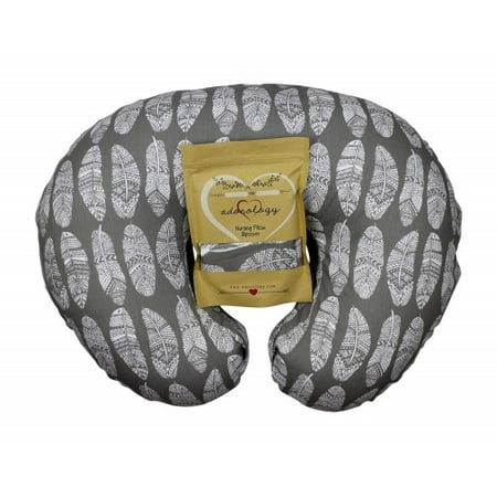 Newborn Gift Set Case - Nursing Pillow Cover Gray Feathers Design Maternity Breastfeeding Newborn Infant Feeding Cushion Slipcover Case Baby Shower Gift for New Moms