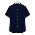 thumbnail image 5 of Craaazy Women Casual Collared Blouse, Solid Color Short Sleeve Button Down Shirt, Loose Fit Comfy V Neck Top for Daily Wear Gifts, 5 of 5
