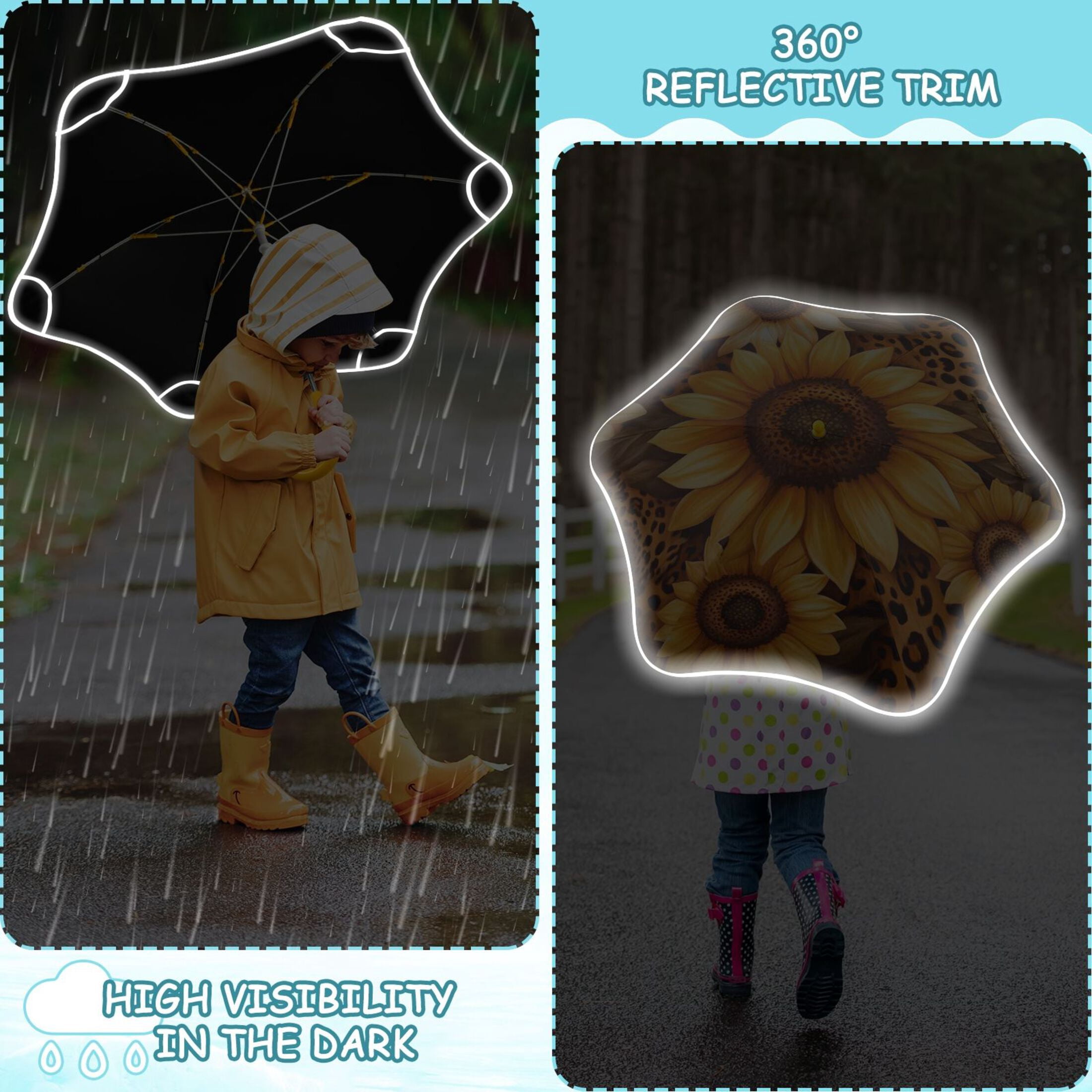 BZSMCE Folding Umbrellas Rain & UV Protection Windproof In Sunflower Safari Pattern