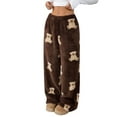 thumbnail image 2 of Women's Cute Bear Plush Pajama Pants Wide Leg Plush Casual Pants, Soft and Warm Sleepwear for Women, Cozy Wear,Brown,2XL, 2 of 6