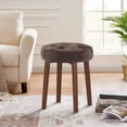 thumbnail image 4 of Round Ottoman, Multifunctional Vanity Stool Velvet Round Ottoman Modern Dressing Stool with Wood Legs for Living Room, Bathroom, Makeup Brown, 4 of 10