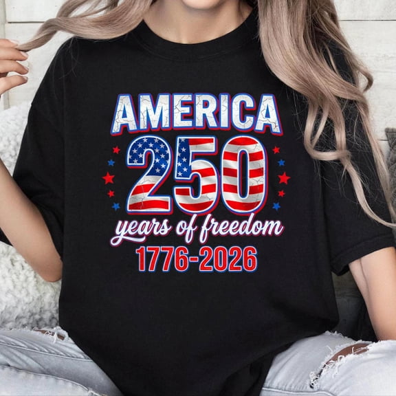 100% Cotton Unisex 250 Years of Freedom 1776-2026 Patriotic American Flag T-Shirt
