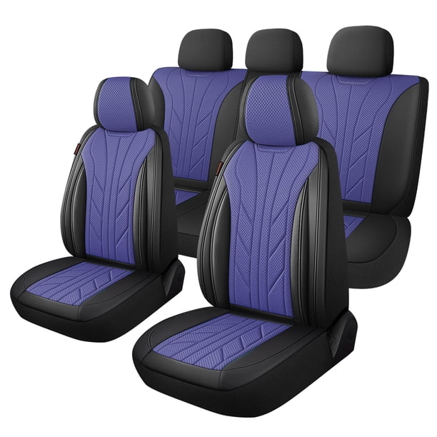 Fundas para asientos de coche CAROMOP Luxury, de piel sintética, azul, juego de 5 asientos