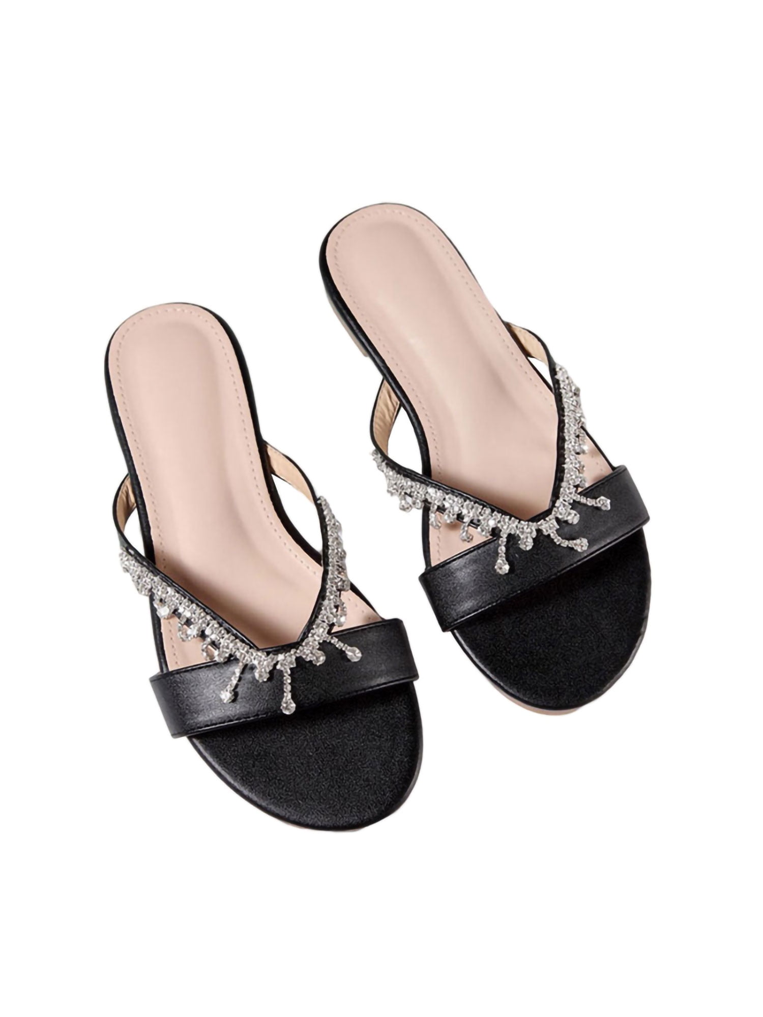 Womens Slip On Strappy Summer Holiday Sandal with Diamante Floral Design