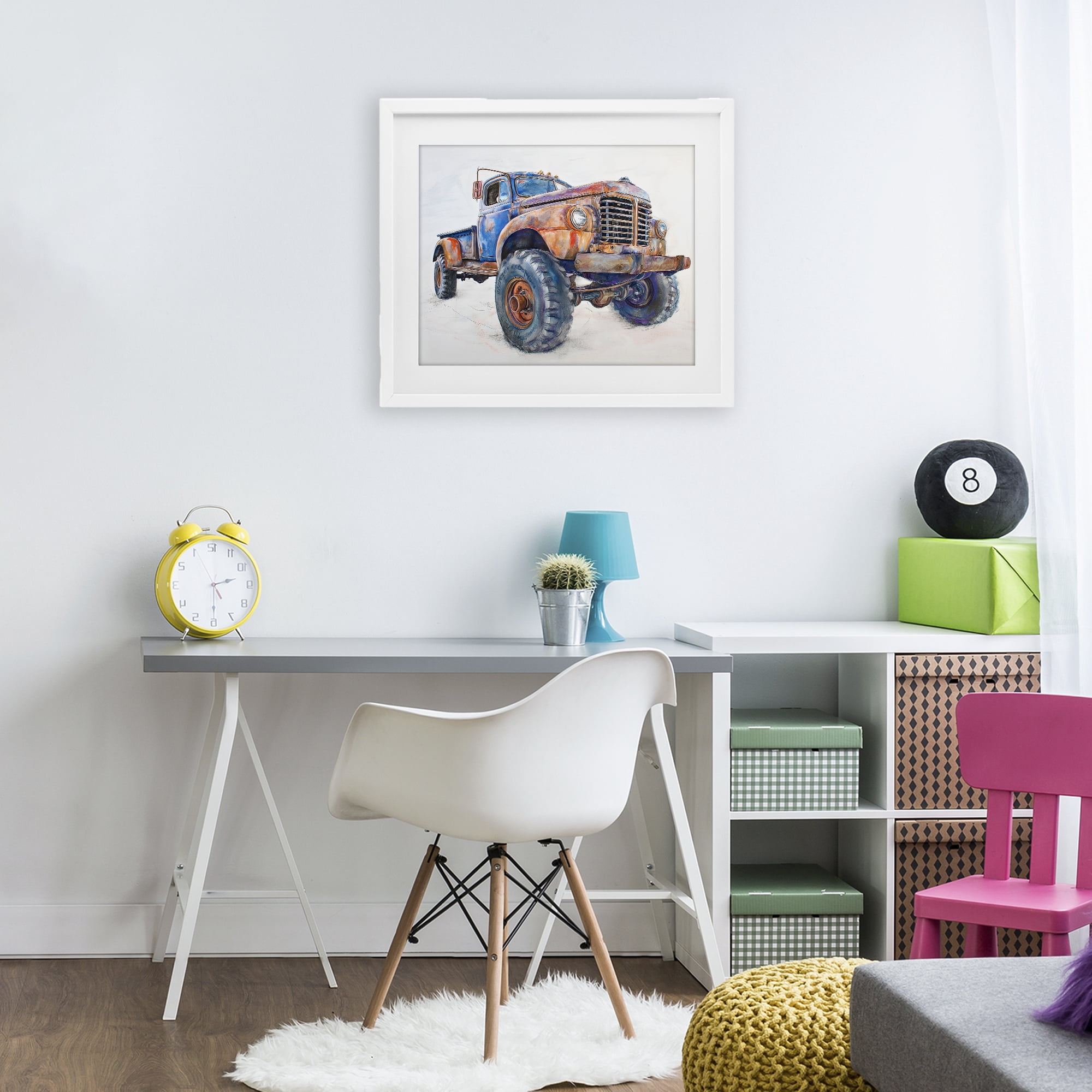 Stupell Industries Old Rustic Truck Illustration White Framed Print Under Glass, design by Steve Hunziker