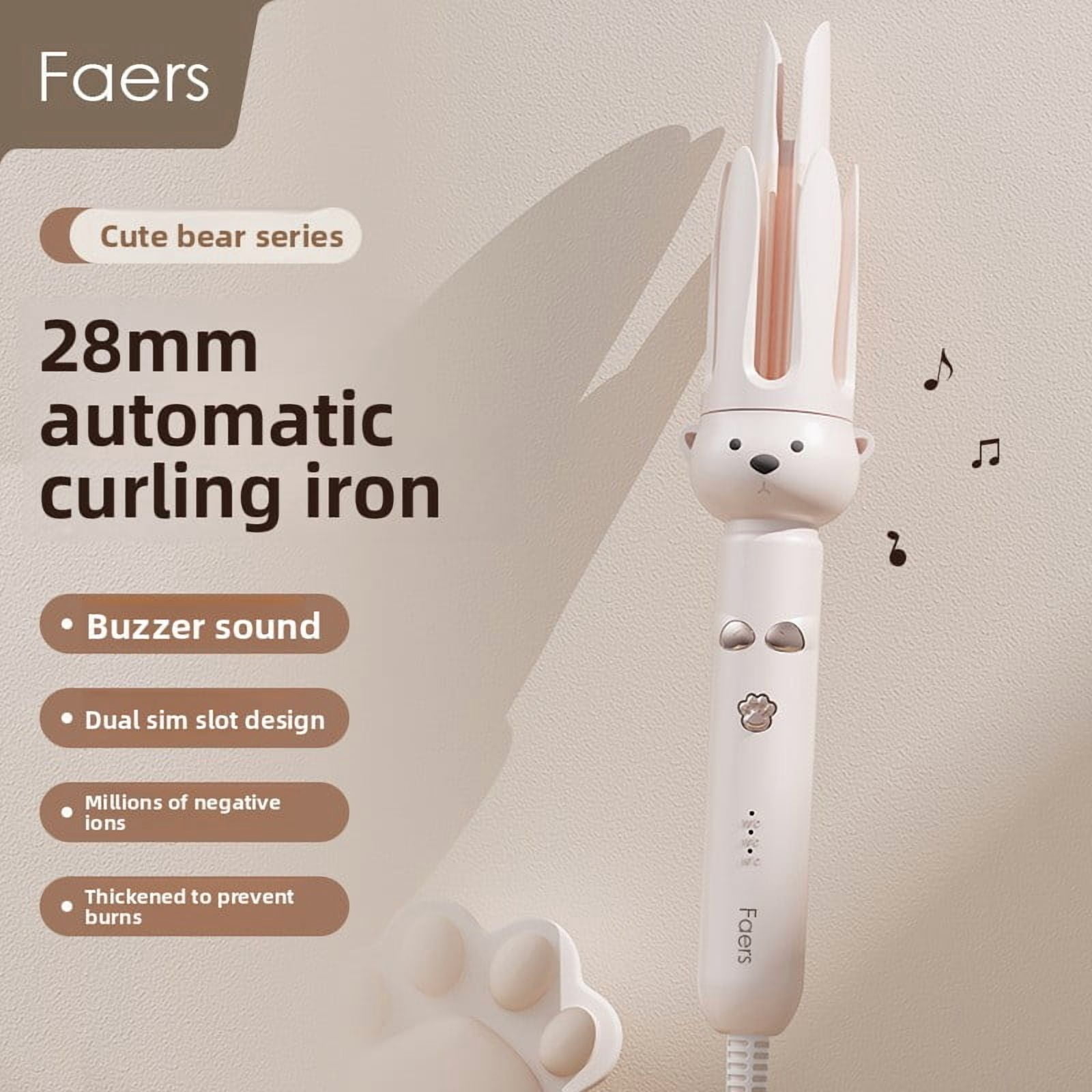 Automatic Hair Curler 28mm Cute Bear Design with Negative Ion & Anti-Scald for All Hair Types