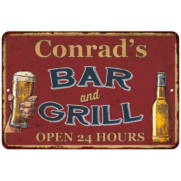 Conrad's Red Bar and Grill Rustic Sign Decor 8x12 208120045615