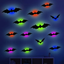 24pcs Halloween Stereoscopic LED Color Light Flashing Wall Stickers - Bat Design Night Light Decor, Perfect for Party Showcases, Home Walls & Halloween Decor, Battery-Powered with Flashing Modes