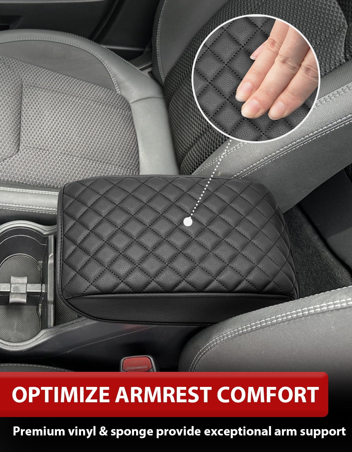 KBH Center Console Armrest Cover for Subaru Forester Accessories 2019-2025, Leather Middle Console Cover Cushion Pad for Car Interior, Black