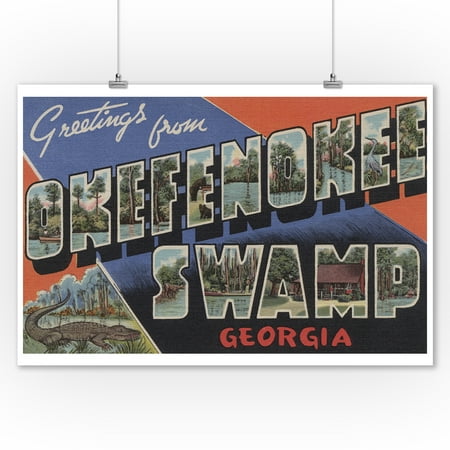 Georgia Large Letter Okefenokee Swamp, Georgia - Large Letter Scenes (9x12 Art Print, Wall Decor Travel Poster) ()