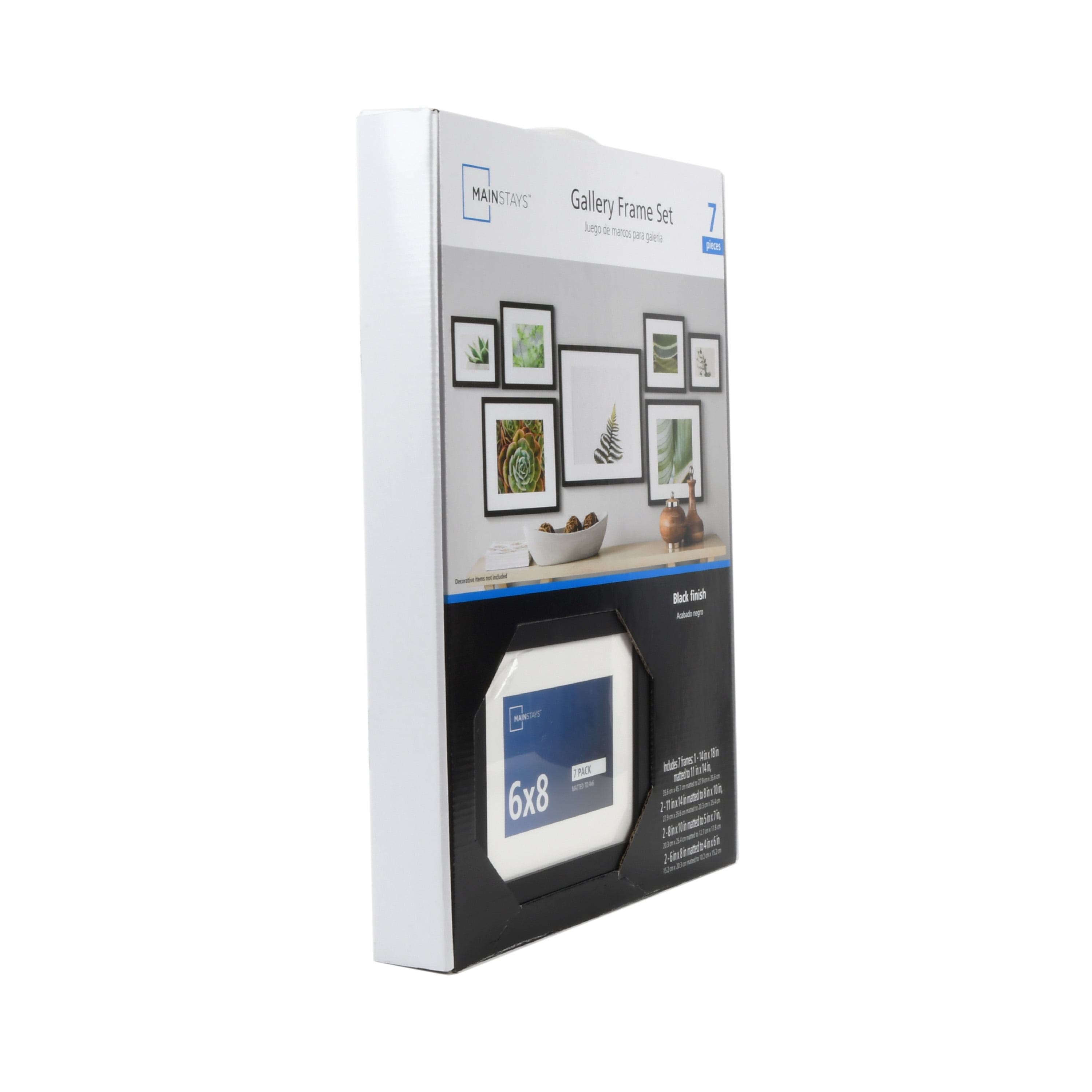(2 pack) Mainstays Black Multi-Size Matted Picture Frame Set, Gallery Wall Photo Frames, Set of 7