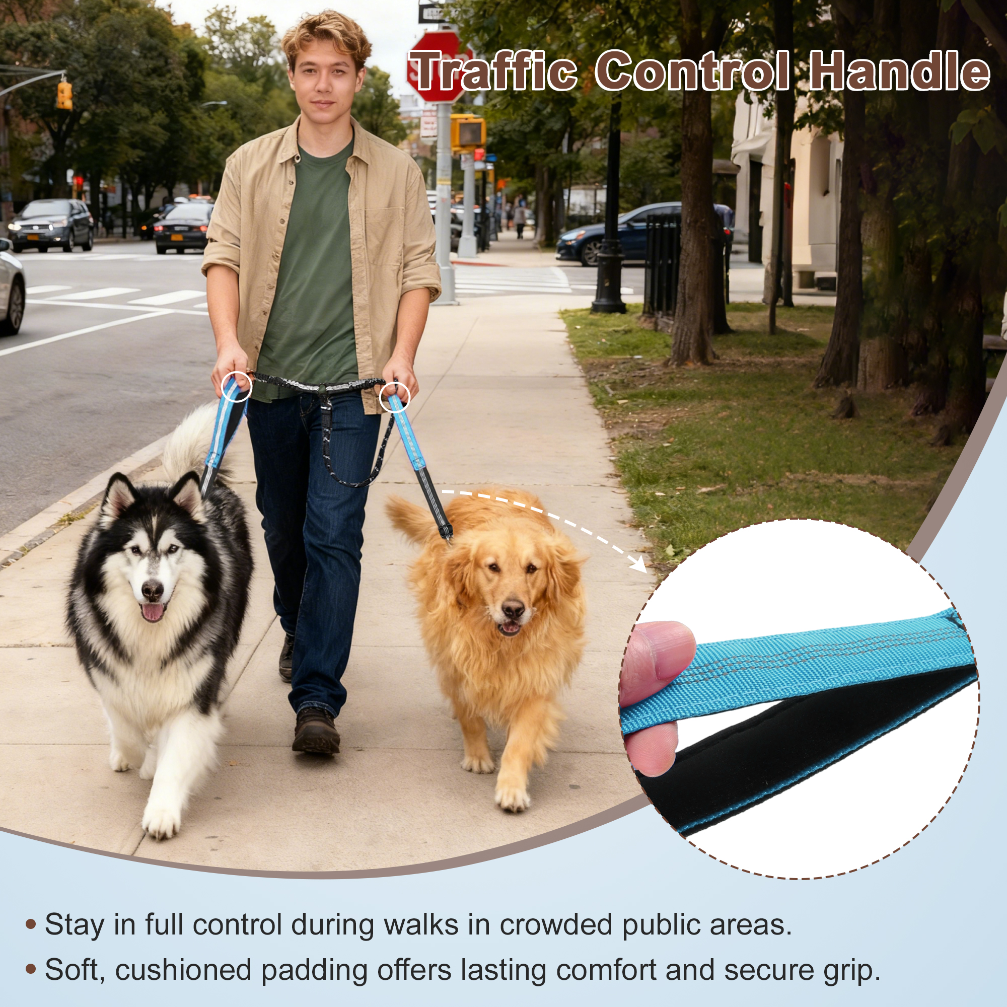 Unique Bargains Adjustable Dog Leash No Tangle Dual Leash for Two Dogs Sky Blue