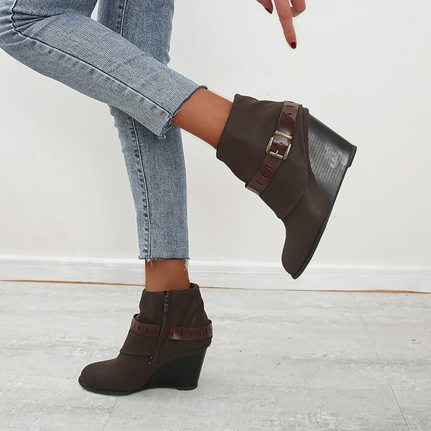 Botas de tacón alto para mujer, informales, con cordones, cremallera, Color sólido Wmkox8yii hfjk481