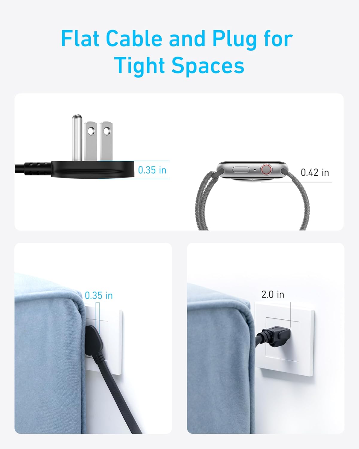 Anker Flat Plug Power Strip, 12-in-1 USB-C Power Strip with 8 AC Outlets, 2 USB-C, 2 USB-A Ports, 5 feet Extension Cord, 35W Max
