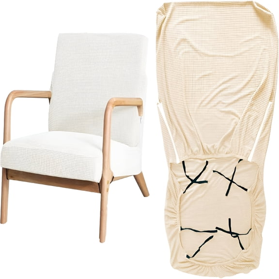 XIBUFE Stretch Arm Chair Covers,Mid-Century Modern Chair Cover Reading Armchair Covers Single Sofa Covers Wooden Arm Chair Cover Protector Living Room Hotel Decor,White
