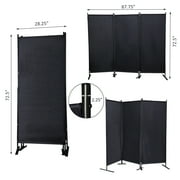 JAXPETY 6 Ft Modern Room Divider, Folding Privacy Screen with 3 Panels and Metal Standing, Portable Wall Partition for Home Office Separator, Black