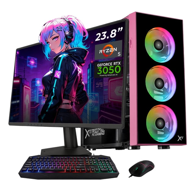 Xtreme PC Gaming Geforce RTX 3050 AMD Ryzen 5 5500 16GB SSD 1TB Monitor 23.8 144Hz WIFI Pink