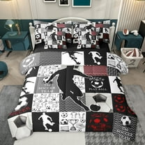 Feelyou Teens Football Athlete Twin Bedding Sets 7-Piece, Modern Soccer Game Bedding Comforter Set, Fashion Patchwork Plaid Reversible Sheet Sets, Ultra Soft Bedroom Decor