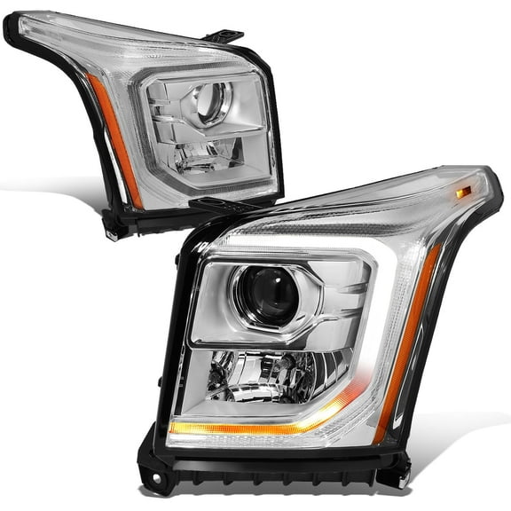 DNA Motoring For 15-20 GMC Yukon /XL Chrome Amber LED DRL Signal Projector Halogen Headlight Pair