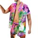 thumbnail image 1 of Conjunto casual de blusa y pantalones de playa de manga corta con estampado de botones para hombre Pompotops  oipoqjl36028, 1 of 5