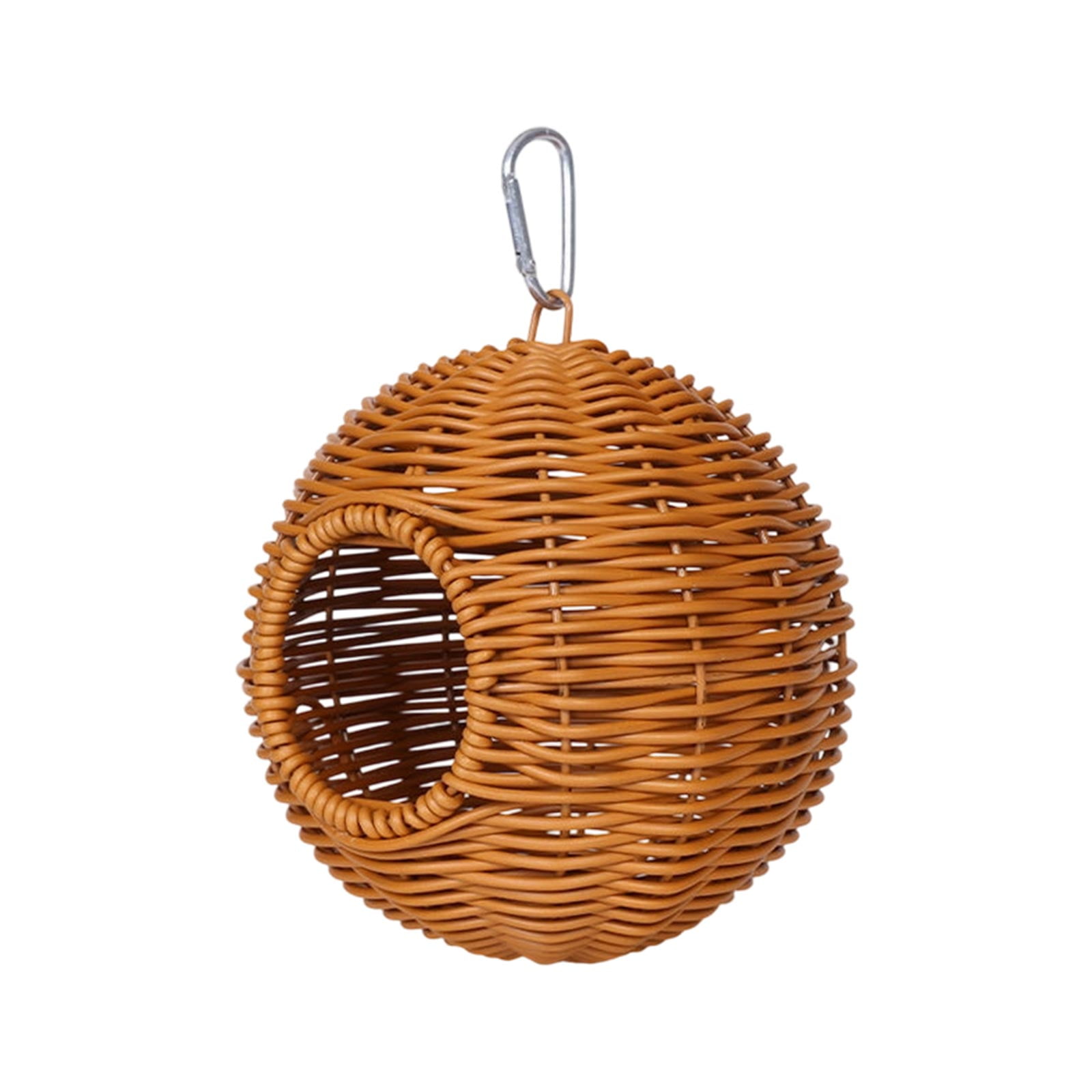 Wicker Parrot, Hanging Bird Cage, Bird Cage, Rattan, 8 in Round, Warm Brown, Enclosed Shelter, Seasonal Nesting, Aluminum Carabiner, Parrot Cage, 1 Pc, 1 Carabiner