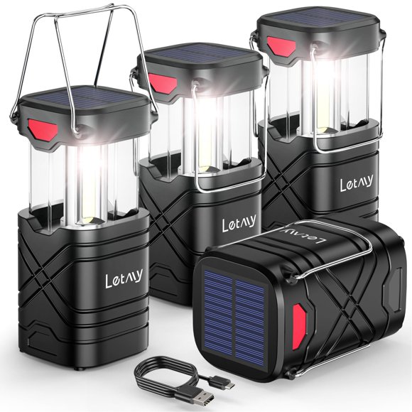 Linterna de camping LETMY recargable LED solar, paquete de 4
