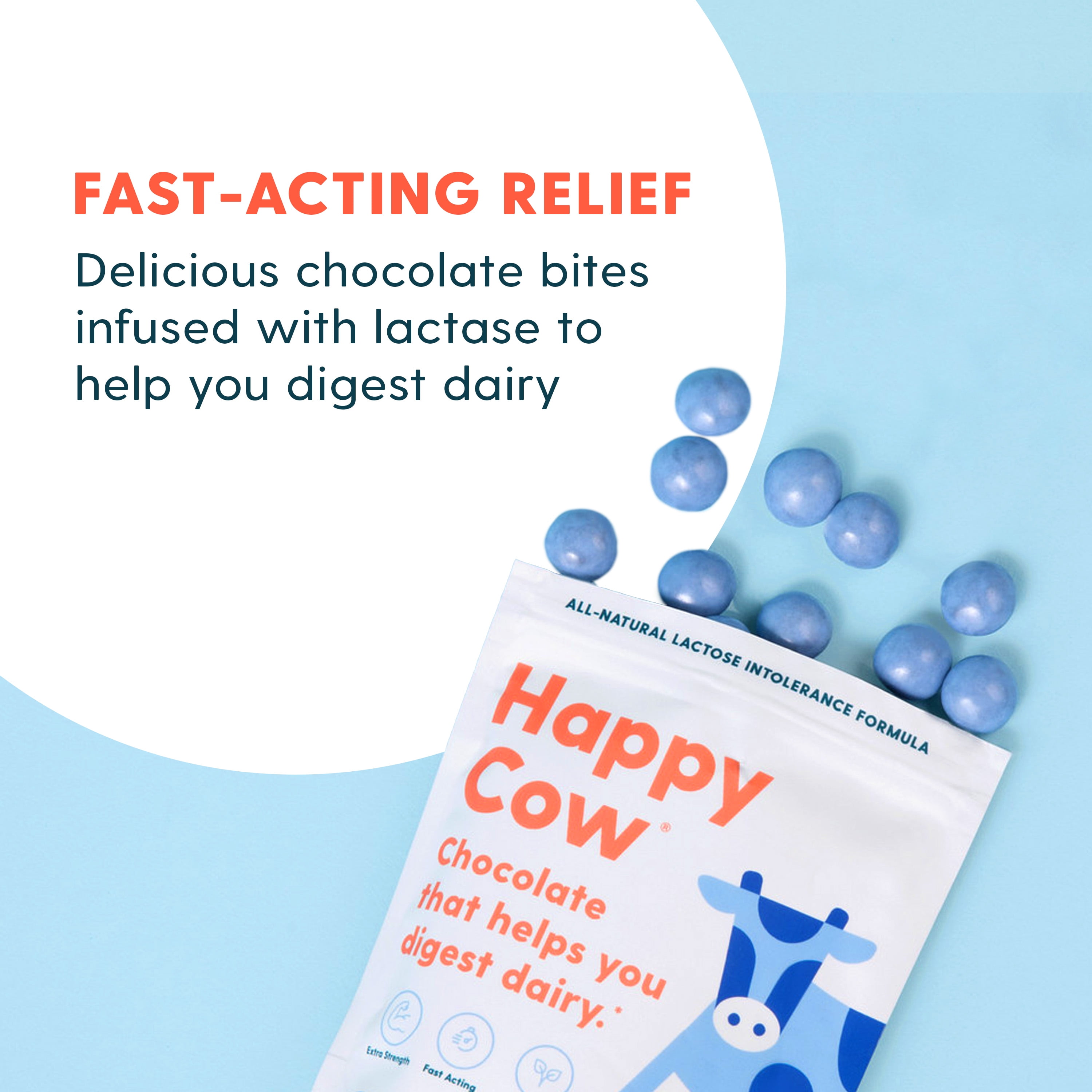 Happy Cow Lactase Supplement for Dairy & Lactose Intolerance, Fast-Acting Relief, 24 Count