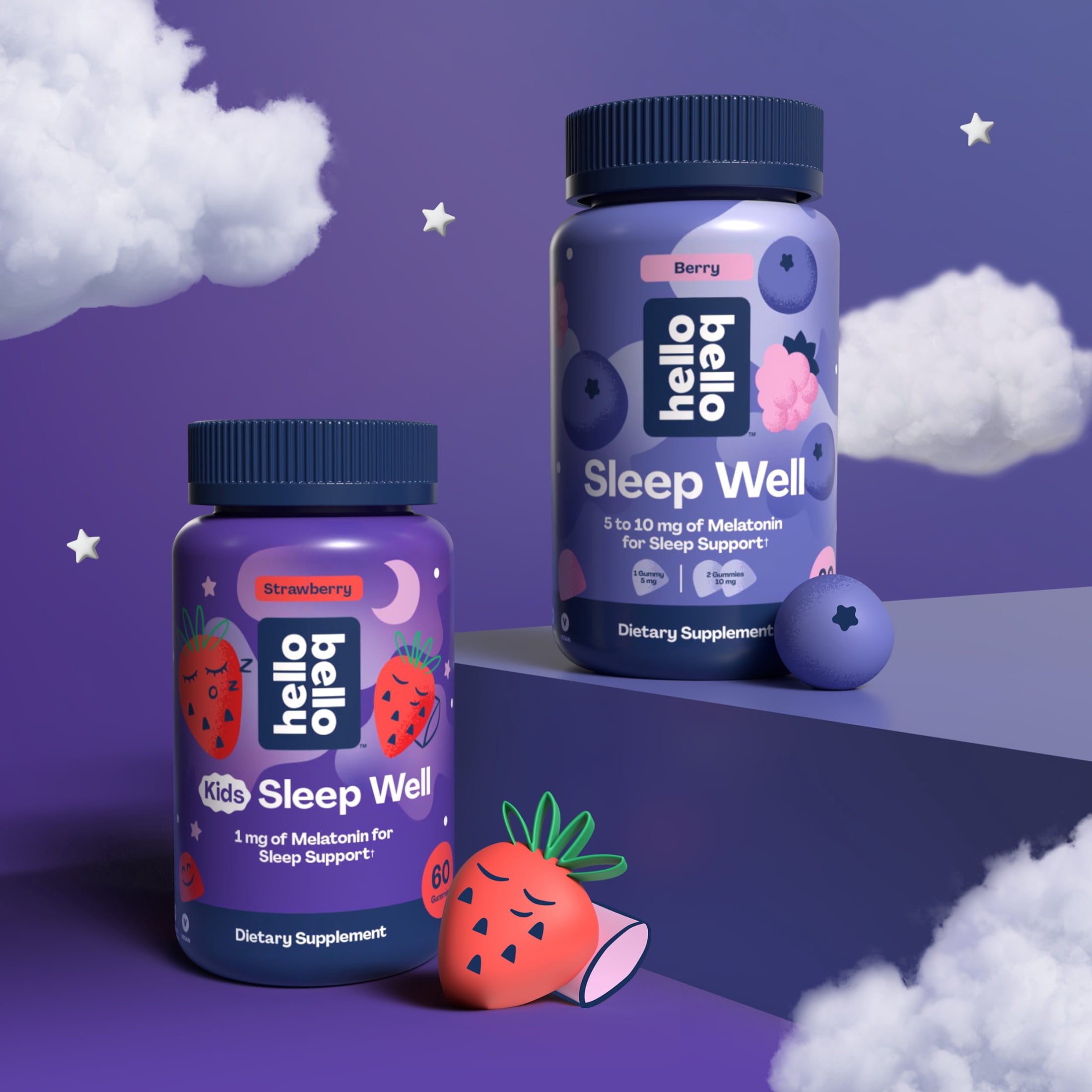 Hello Bello Kids Sleep Well, Strawberry Gummies with Melatonin for Sleep Support, 60ct