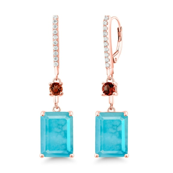Gem Stone King 11.04 Ct Green Turquoise Red Garnet 18K Rose Gold Plated Silver Earrings