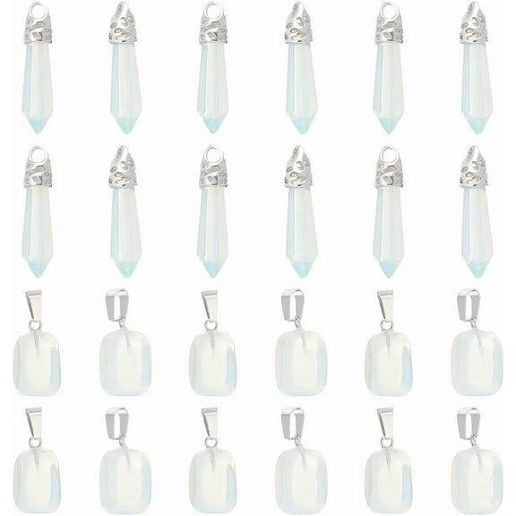 Unicraftale 24Pcs 2 Styles Opalite Pendants Nuggets & Faceted Bullet Charm with Stainless Steel Color Plated Stainless Steel Snap On Bails 15~40x8~20x5~15mm Hole: 3x4~7.5mm 12pcs/style
