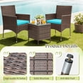 thumbnail image 4 of Lacoo 3 Pieces Outdoor Patio Furniture Gray PE Rattan Wicker Table and Chairs Sets Bar Set with Cushioned Tempered Glass , Brown / Blue, 4 of 7