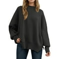 thumbnail image 2 of Pullover Sweaters for Women 2025 Long Sleeve Crewneck Oversized Side Slit Plain Knitted Sweater Tops Fall Winter Outfits, 2 of 6