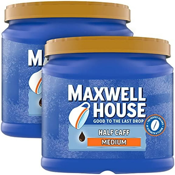 Maxwell House Half Caff Medium Roast Ground Coffee With 1/2 The Caffeine (2 Ct Pack, 25.6 Oz Canisters)