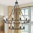 thumbnail image 3 of Vanity Art 18 Lights Wagon Wheel Chandelier Lighting Farmhouse Candle 2 Tier Ceiling Light Fixtures for Living Room Kitchen Dining Room MLT5218LT-DW-BK, 3 of 9