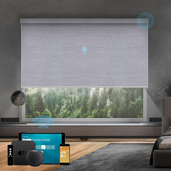EnjinZZ Motorized Roller Shades Work with HomeKit, 100% Blackout Window Shades, Cordless Wireless Remote Control Roller Blinds for Smart Home and Office, Essential Grey, Customized Size