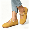 thumbnail image 6 of Women's Pearl Bow Mary Jane Flats, Faux Suede Slip-On Casual Ballet Shoes, 6 of 6
