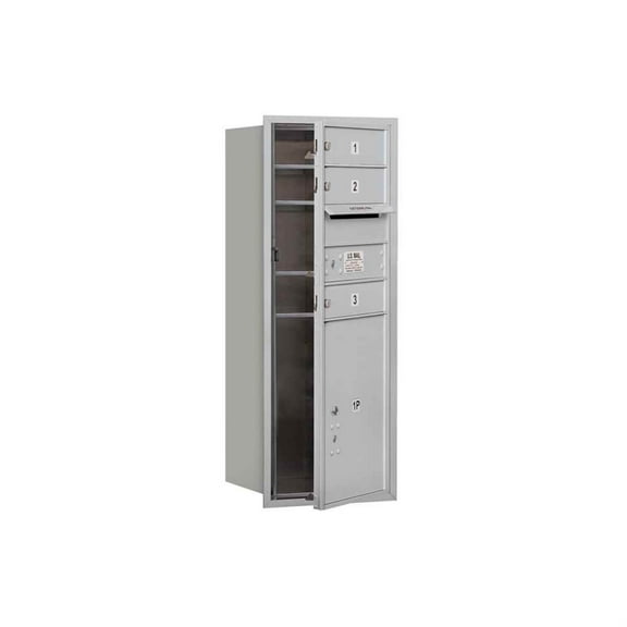 10 Door High Recessed Mounted 4C Horizontal Mailbox with 3 Doors and 1 Parcel Locker in Aluminum with USPS Access - Front Loading