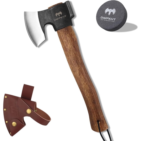 DWFKHT 14.4" Camping Hatchet with Sheath, Hand Forged 1065 Steel Axe for Wood Chopping & Bushcraft