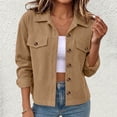thumbnail image 2 of DeHolifer Women Cropped Shacket Jacket Lapel Winter Button Down Fall Winter Cardigan Corduroy Coat Khaki XXL, 2 of 5