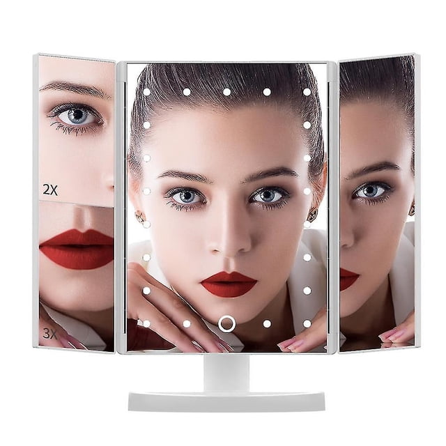 Espejo de maquillaje HUOGUO, pantalla táctil LED de 22 luces, 3 veces