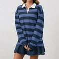 thumbnail image 6 of YDFCWXW Women's Oversized Striped Polo Sweatshirt Long Sleeve Pullover Tops Loose Fit Shirt Fall Outfits (Blue, S), 6 of 7