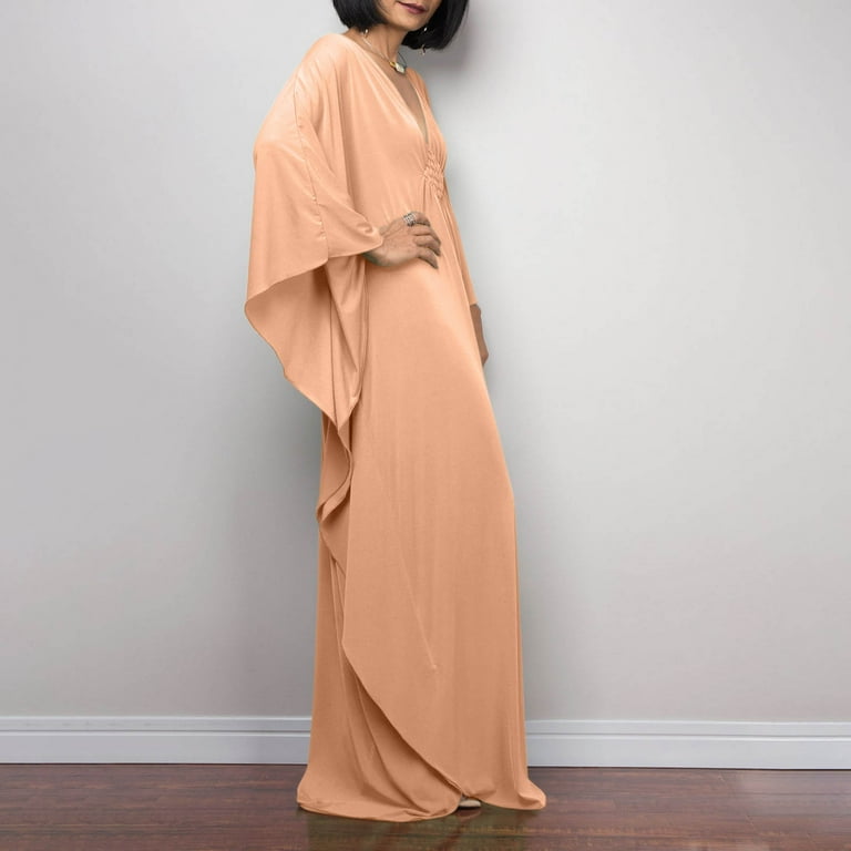 chinese dress ladies Vintage 70s Green Batwing Kaftan Caftan Dress Gown L