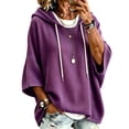 thumbnail image 2 of Womens Hoodies Fashion Baggy Sweaters Loose 3/4 Length Sleeve Drawstring Sweatshirt Fall Winter Waffle Knit Tops Purple XL, 2 of 7
