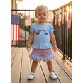 thumbnail image 5 of BemeyourBBs Toddler Baby Girls 4th of July Outfits Cute Infant Baby Girl Summer Clothes Patriot Independent Day Clothes Crab Holding Flag Embroidery Puff Sleeve T Shirt Tops and Ruffle Shorts Set, 5 of 9