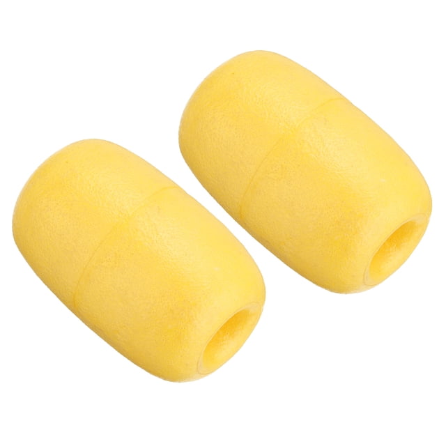 Uxcell 4.33" x 2.76" Rope Float Buoy, 2 Pcs 270g Water Floats Rope Float Buoy in yellow. Made of durable PVC material with a compact, one-piece molding design. Features a bright yellow color for visibility, 70mm diameter, and 20mm aperture for rope attachment. Ideal for fishing floats, buoyancy applications, swimming pools, kayaks, and docks.
