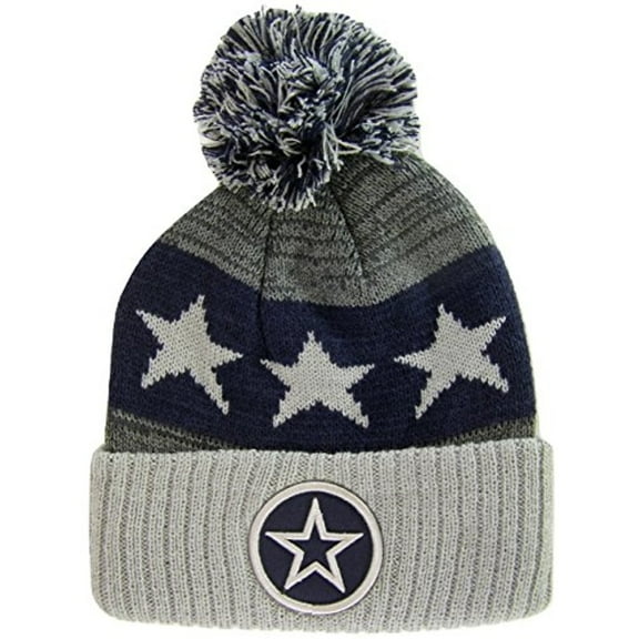 Dallas Texas Star & D Patch Ribbed Cuff Knit Winter Pom Beanie (Star Gray/Navy)
