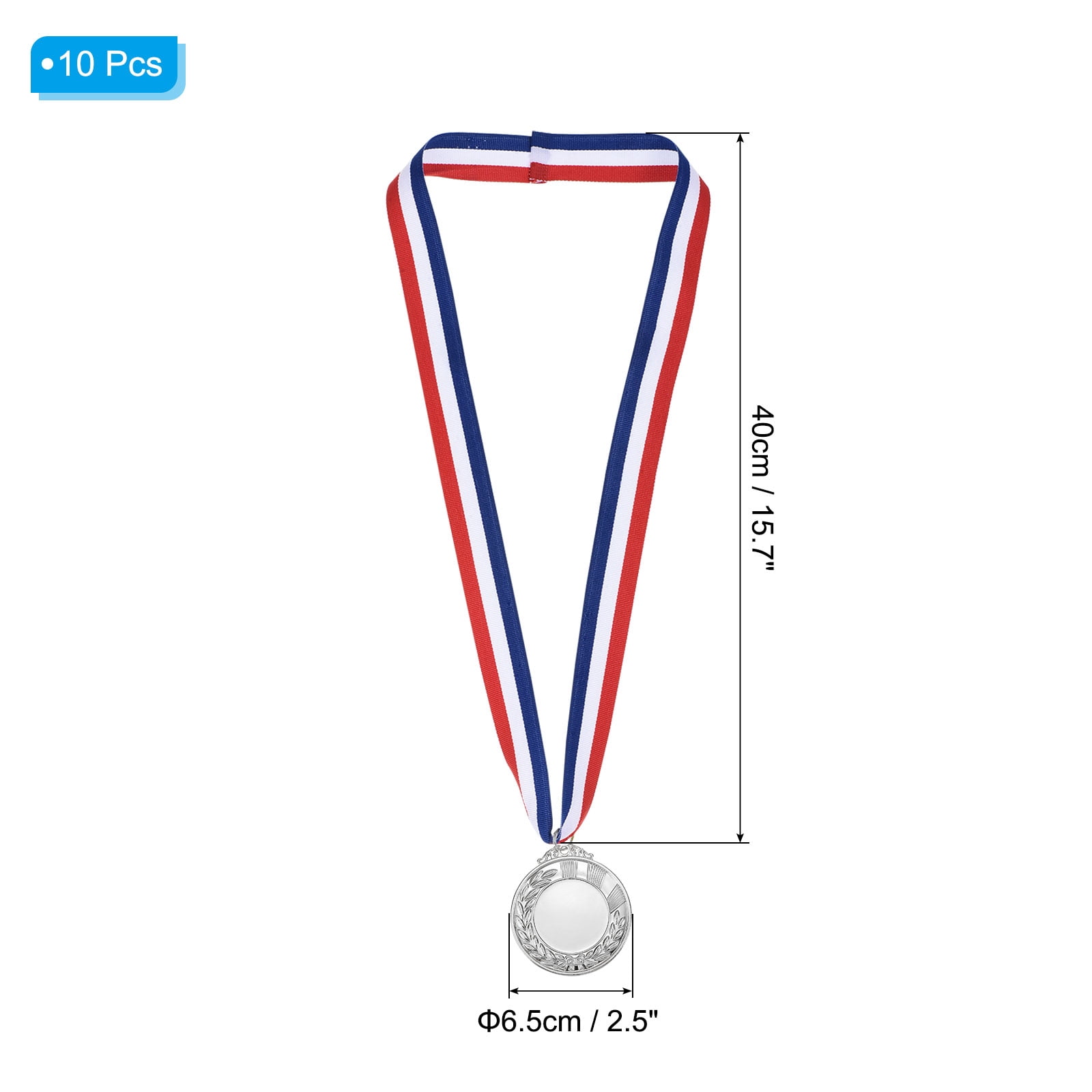 Uxcell Blank Award Medals, 10 Pack Silver Award Medal with Neck Ribbon, Make Your Medals Kit