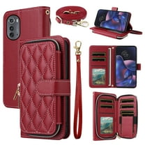 Dswteny Argyle Wallet Case for Motorola Moto Edge 2022/MotoEdge 5G UW 2022 with Wrist Strap Shoulder Strap, Flip Credit Card Holder Cell Phone Cover for Gen 3 XT2205-1 XT2205-2 6.6 Women Girls Red