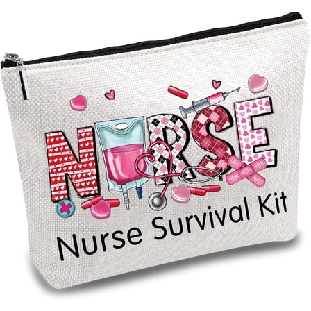 Nurse Survival Kit Bag Canvas Makeup Pouch Nursing Cosmetic Bag Multi Purpose Pen Case Metal Zipper Toiletry Travel Bag Purse Nurse Gag Gifts